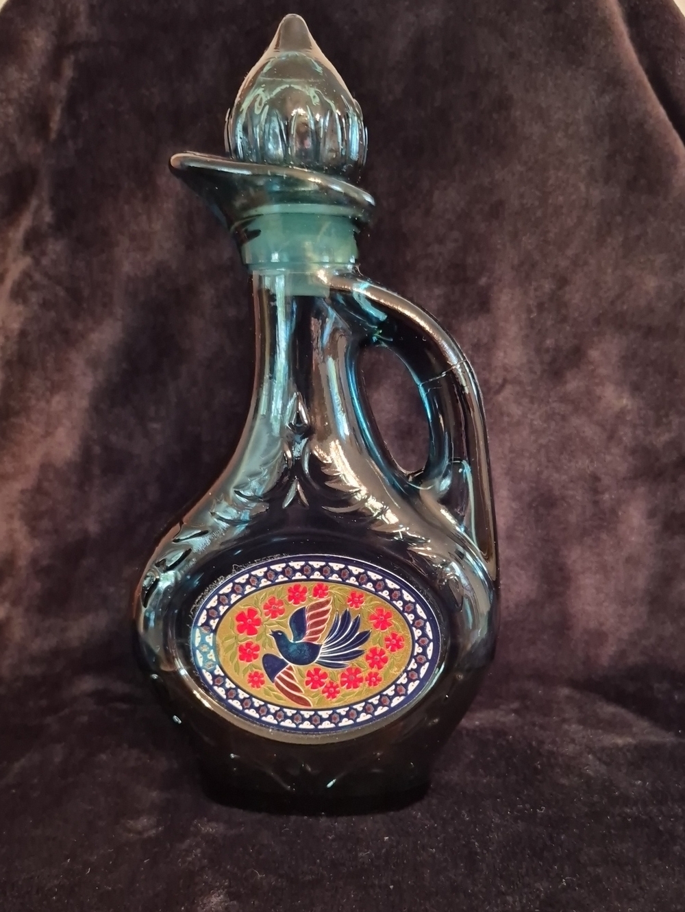 Vintage 1970s Avon Elusive Bath Oil Blue Persian Pitcher Glass w/ Stopper